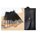 Black 14-piece makeup brush set with storage pouch, soft synthetic hair and wooden handle. - 14 Pieces Black with Bag