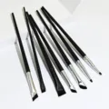 Professional eye makeup brush set featuring black handles, angled eyebrow and fine eyeliner brushes. - 7 Pieces Eyeshadow Brushes