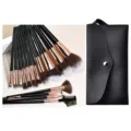 15pcs professional makeup brush set with black handles and rose gold ferrules, soft bristles. - With Black Storage Bag / 15 Pieces / Black