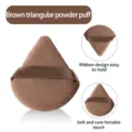 Brown triangular velvet powder puff with ribbon handle soft makeup sponge for face setting - 5 Pieces/Pack (Coffee)