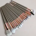 20-piece professional brown makeup brush set with soft bristles and sleek grey handles. - 20 Piece Set / Brown (Gray Hair)