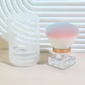 Gradient nail dust brush and makeup brush with transparent square base and protective case. - Round Head - Loose Powder Brush - With Lid