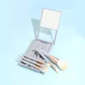 Kit de pinceaux de maquillage portables de 5 pièces avec miroir boîte de rangement de cosmétiques. - Bleu ciel