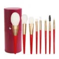 8-piece red makeup brush set with storage case, soft bristles, professional cosmetic tool details. - With Red Storage Tube / Pack With Tube / China Red
