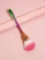 Detail view of the gradient rose makeup brush with soft bristles, ideal for smooth powder application. - Gradient Pink Gold Green