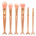 Set de 6 brochas de maquillaje de sirena con mangos oro rosa y cerdas rosas para cara y ojos. - Juego de 6 piezas / Rosa oro