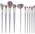 10pcs unicorn makeup brush set detailed view, featuring colorful bristles and spiral handles. - 10 Pcs Spiral Fan Style