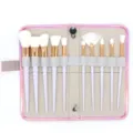 Set 10 pennelli trucco unicorno con astuccio rosa olografico, manico a spirale setole morbide. - Confezione da 10 (Con Custodia) / Manico Avorio Setole Bianche