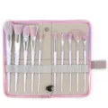 Set di 10 pennelli trucco unicorno con setole pastello e pratica custodia rosa. - Confezione da 10 (Con Custodia) / Manico Bianco Perla Setole Colorate