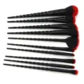 10-piece professional black unicorn makeup brush set with twisted handles and red bristles. - 10 Pcs Black Handle Red Bristles