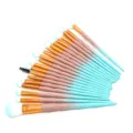 Close up view of the 20 piece makeup brush set featuring gradient diamond handles and soft bristles. - Pink-Blue Gradient Handle with White Bristles / Blue