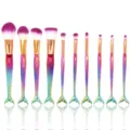 10pcs mermaid makeup brush set colorful 3D fish scale handle professional cosmetic tools. - 10 Piece Set / Electroplated Gradient