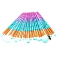 Detailed view of 20-piece makeup brush set with gradient diamond-cut handles and soft teal tips. - 20 Pieces Diamond Cut Style / Fresh Blue