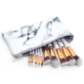 10-piece marble makeup brush set with PU pouch, professional cosmetic beauty tools. - Makeup Brush Collection with Bag / 10 Piece Set / Marble