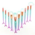 10pcs mermaid makeup brush set with gradient blue pink handles and soft synthetic fibers. - 10 Piece Set / Fresh Blue