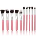 Set de 10 Pinceaux de Maquillage Professionnels Outils Cosmétiques Doux Poignée Rose - Argent Rose