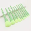 Close up detail of 10 pieces green makeup brush set, soft synthetic bristles - 10 Piece Set / Green