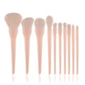 10-piece candy makeup brush set detail showcasing soft bristles and pink ergonomic handles. - 10 Piece Set / Pink