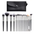 16-piece makeup brush set with black leatherette pouch, professional cosmetic tools for face and eyes. - 16 Pieces Black With Bag