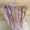 Pink makeup brush set with 11 pieces, including foundation, powder, and eye shadow brushes. - Plastic Handle with Envelope Bag / Sakura Pink