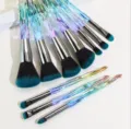 Crystal Diamond Makeup Brush Set, Gradient Blue Synthetic Bristles, Diamond Faceted Handle - 10 Piece Set / Gradient Blue