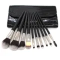 10-piece crocodile texture makeup brush set with portable storage case for professional beauty. - Black