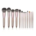 12-piece professional makeup brush set with pink handles, soft bristles, and multi-functional tools. - Grape Red - OPP Bag / 12 Pieces