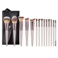 Professional 14-piece makeup brush set with champagne handles and portable black storage bag. - Black Bag / Champagne / 14 Pieces/Pack