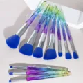 10 Pcs Diamond Crystal Makeup Brush Set Gradient Glass Handle Professional Face Powder Brushes - 10 Piece Set / Crystal Gradient Blue