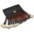 26pcs Professional Makeup Brush Set Cosmetic Tool with Leather Roll Pouch Mahogany Handle - Natural Wood Color