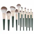 14-Piece Green Makeup Brush Set Soft Bristles Professional Cosmetic Beauty Tool Kit for Face - 14 Piece Set (OPP Bag) / 14 Pieces/Pack