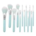 Professional 12-piece makeup brush set with light blue wooden handles and soft synthetic bristles. - No Brush Bag Style / 12 Pieces Set (OPP Bag) / Light Blue
