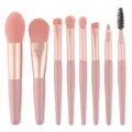 8-piece mini makeup brush set with pink handles and rose gold ferrules for professional use - Pink