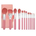 12-Piece Pink Makeup Brush Set with Roll-up Pouch Professional Cosmetic Tool Kit for Daily Beauty - With Brush Bag Style / 12 Pieces Set (With Bag) / Pink