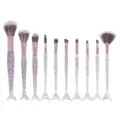 Set 10 πινελάκι μακιγιάζ γοργόνας με glitter λαβές για επαγγελματικό μακιγιάζ προσώπου και ματιών. - Πράσινο