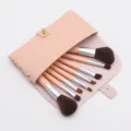 8-piece mini pink makeup brush set with portable leather storage case for travel beauty daily. - 8 Pieces Set (With Bag) / Nude Pink