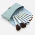 Portable mini makeup brush set with stylish storage pouch, perfect for travel and daily use. - 8 Pieces Set (With Bag) / Blue