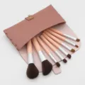 Portable 8-piece mini pink makeup brush set with leather storage pouch for travel. - 8 Pieces Set (With Bag) / Dusty Pink