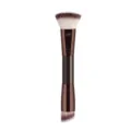 Double ended makeup brush flat top foundation brush and angled contour brush for face. - Brown