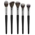 5-piece professional makeup brush set with black wooden handles and soft synthetic bristles. - 5 Pieces Mixed Color Hair