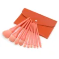 10-piece candy color makeup brush set with leather storage pouch soft fluffy bristles - With Bag / 10 Piece Set / Orange