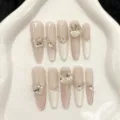 Handgemachte künstliche Nägel lang Mandel Katzenauge Strass künstliche Nägel Set Damen - XS / Lang Stiletto (1264) / Nude Pink Katzenauge Farbverlauf