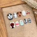 Handmade cute cartoon press-on nails short fake nail set with hand-painted designs - Extra Small (XS) / 1668-Short Square Round
