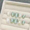 Ongles press-on printemps été motif floral vert mignon faux ongles faits main manucure kit - Très Petit (XS) / 1803-Cercueil Extra Court
