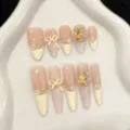 Handgemachte künstliche Nägel, luxuriöses langes spitzes Katzenauge Design mit Perlen. - XS / Thin Stiletto Stil (887) / Nude Katzenauge (887)