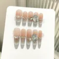 Handgemachte künstliche Nägel lang stiletto katzenauge luxus nail art set 10 stück. - XS / Thin Stiletto Stil (895) / Nude Grau Katzenauge