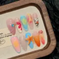 Handgefertigte künstliche Nägel Set, Blumen geschnitzt Gradient Französisch Design 10Stk - XS / 3D Seestern Ozean-Stil (2670)