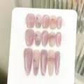 Handgemachte lange künstliche Fingernägel mit Katze-Auge-Effekt, Trockenblumen und Schleifen. - XS / Stiletto (498) / Nr. 498