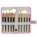 Set di 10 pennelli trucco unicorno con manici a spirale e astuccio rosa elegante. - Confezione da 10 (Con Custodia) / Manico nero con setole bianche