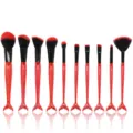Mermaid makeup brush set 10pcs red gradient professional cosmetic tools for face and eyes - 10 Piece Set / Flame Red